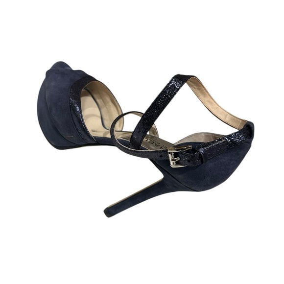 Michael Kors Navy Suede Ankle-Strap Pumps Heels Sparkle Holiday Size 6.5 - Picture 4 of 8